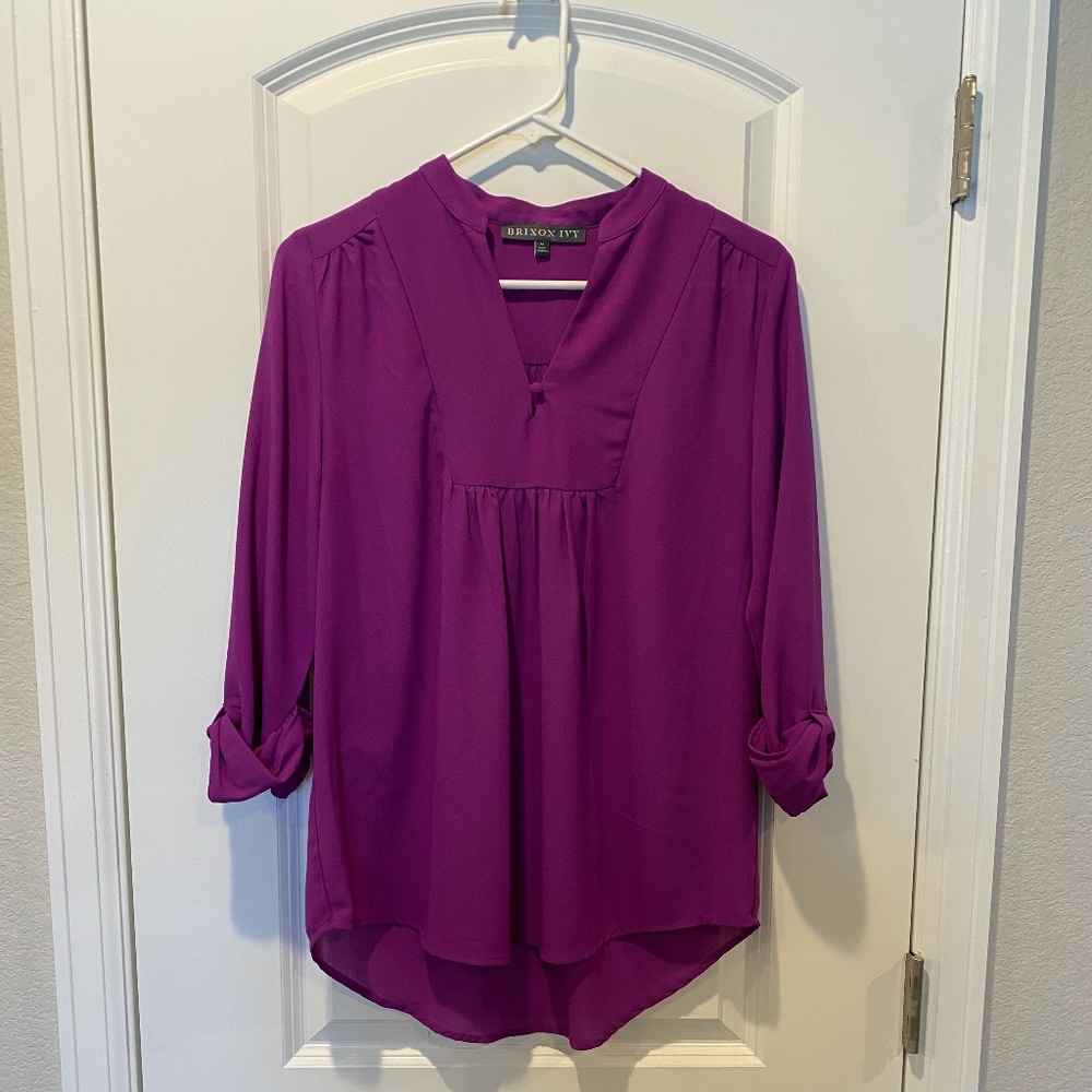 Brixton Ivy v-neck 3/4 sleeve blouse purple size medium